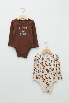 LC WAIKIKI, Set de body-uri cu maneci lungi - 2 perechi, Maro inchis LC WAIKIKI, Set de body-uri cu maneci lungi - 2 perechi, Maro inchis