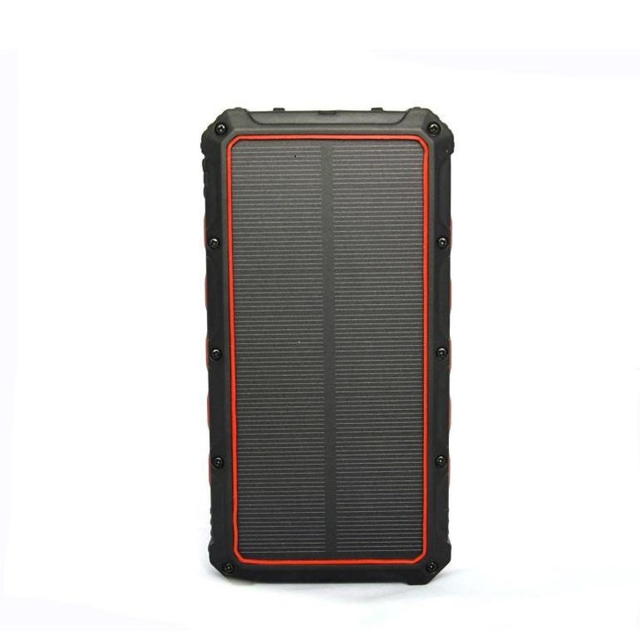 Външна соларна захранваща батерия, Visoli VBS-40001 със соларно зареждане, Led фенерче с SOS функция, 40000 mAh, безжично зареждане, водоустойчивост, прах