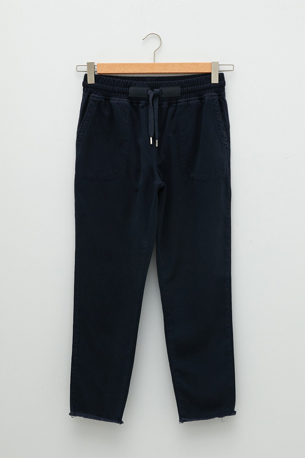 LC WAIKIKI, Pantaloni cu talie inalta si terminatii nefinisate, Bleumarin inchis