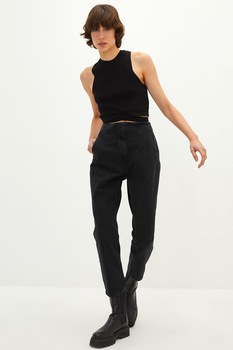 LC WAIKIKI, Blugi crop cu talie inalta, Negru LC WAIKIKI, Blugi crop cu talie inalta, Negru
