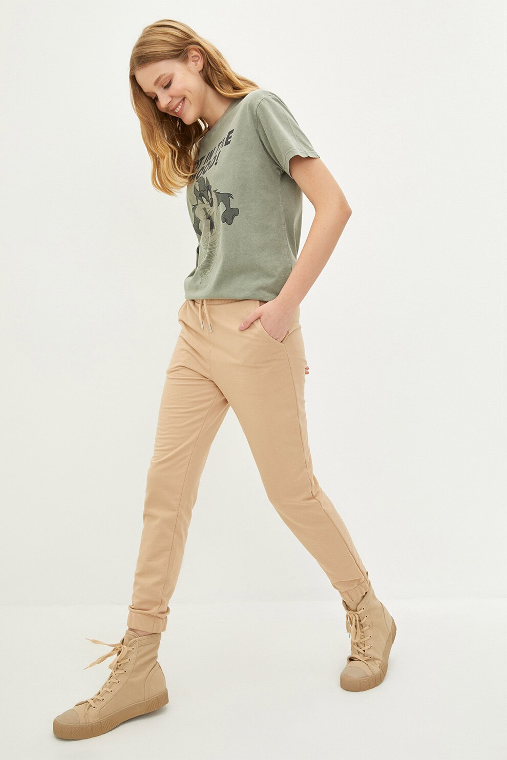 LC WAIKIKI, Pantaloni sport conici cu snur in talie, Bej