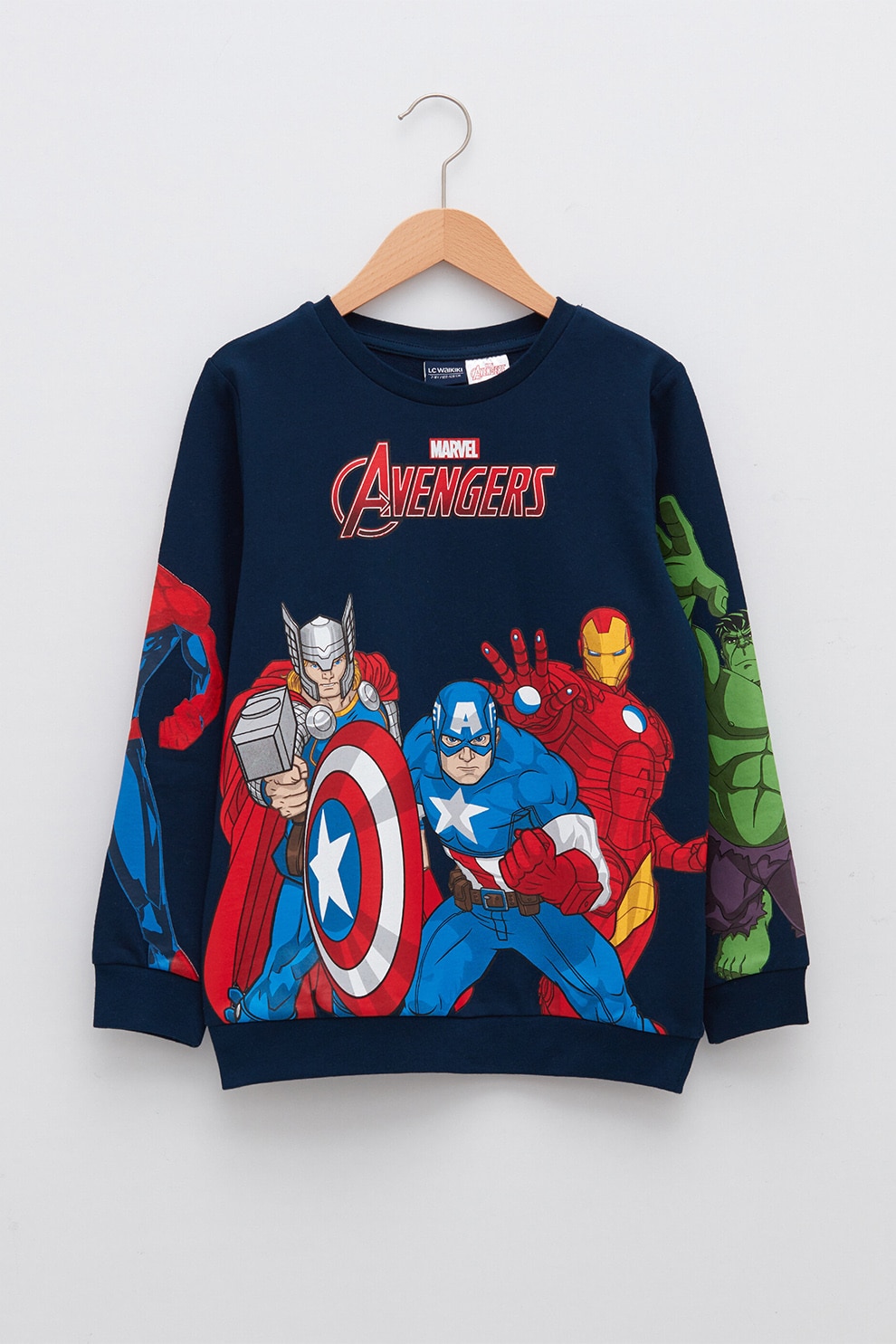 LC WAIKIKI, Bluza sport cu decolteu la baza gatului si imprimeu cu desene, Bleumarin/Rosu