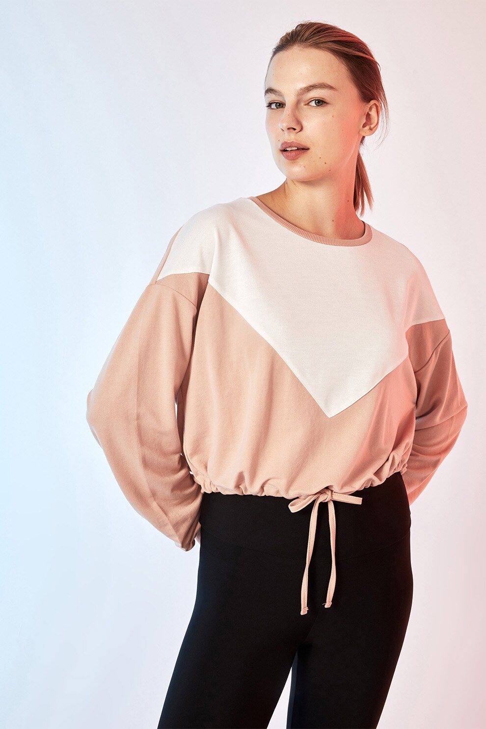 LC WAIKIKI, Bluza sport cu decolteu la baza gatului si snur pentru ajustare, Roz/Alb