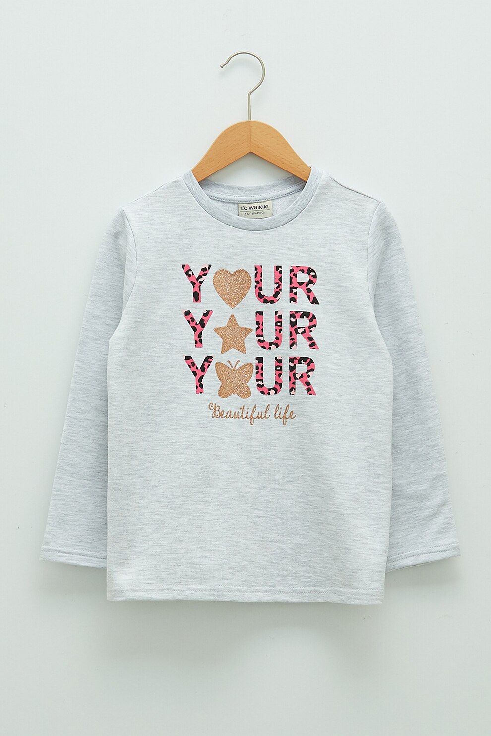 LC WAIKIKI, Bluza cu decolteu la baza gatului si imprimeu, Gri melange