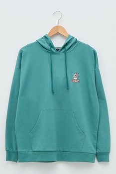 LC WAIKIKI, Hanorac din amestec de bumbac cu maneci cazute, Verde persan LC WAIKIKI, Hanorac din amestec de bumbac cu maneci cazute, Verde persan