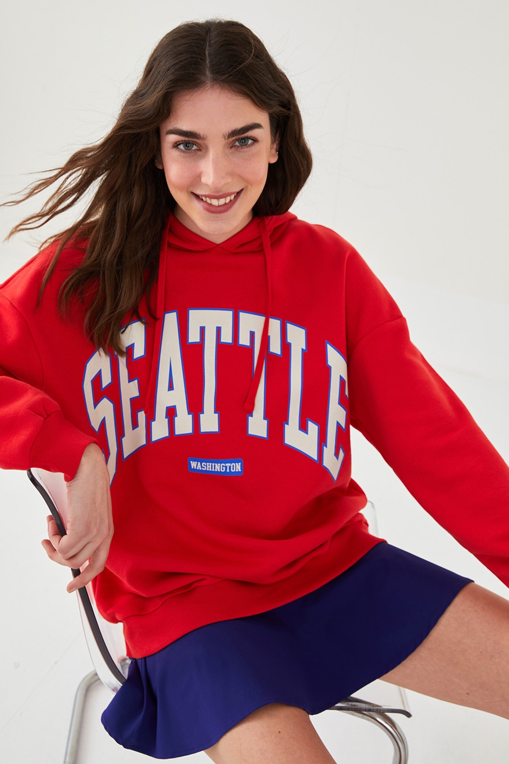 LC WAIKIKI, Hanorac lejer cu imprimeu text, Rosu/Albastru/Alb