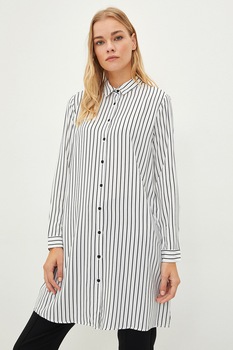 LC WAIKIKI, Camasa lunga cu model in dungi, Negru/Alb LC WAIKIKI, Camasa lunga cu model in dungi, Negru/Alb