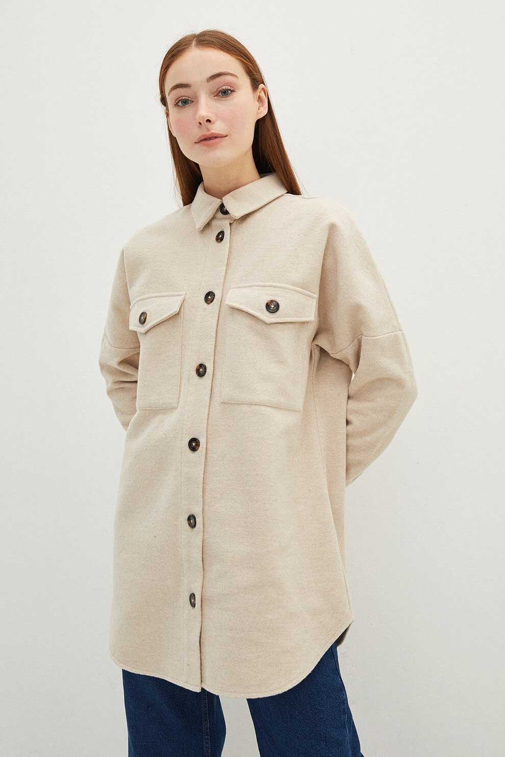 LC WAIKIKI, Jacheta tip camasa cu buzunare pe piept, Maro nisip