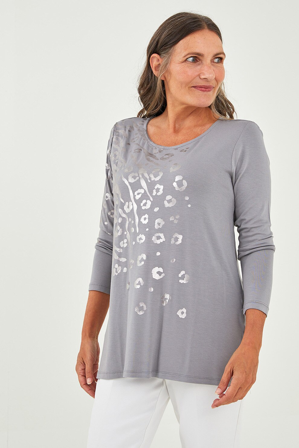 LC WAIKIKI, Bluza cu decolteu rotund, Gri cenusa/argintiu, 3XL