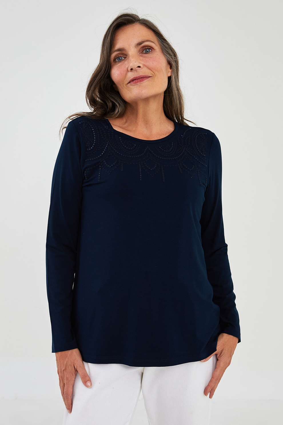 LC WAIKIKI, Bluza cu aplicatii cu strasuri, Bleumarin, L