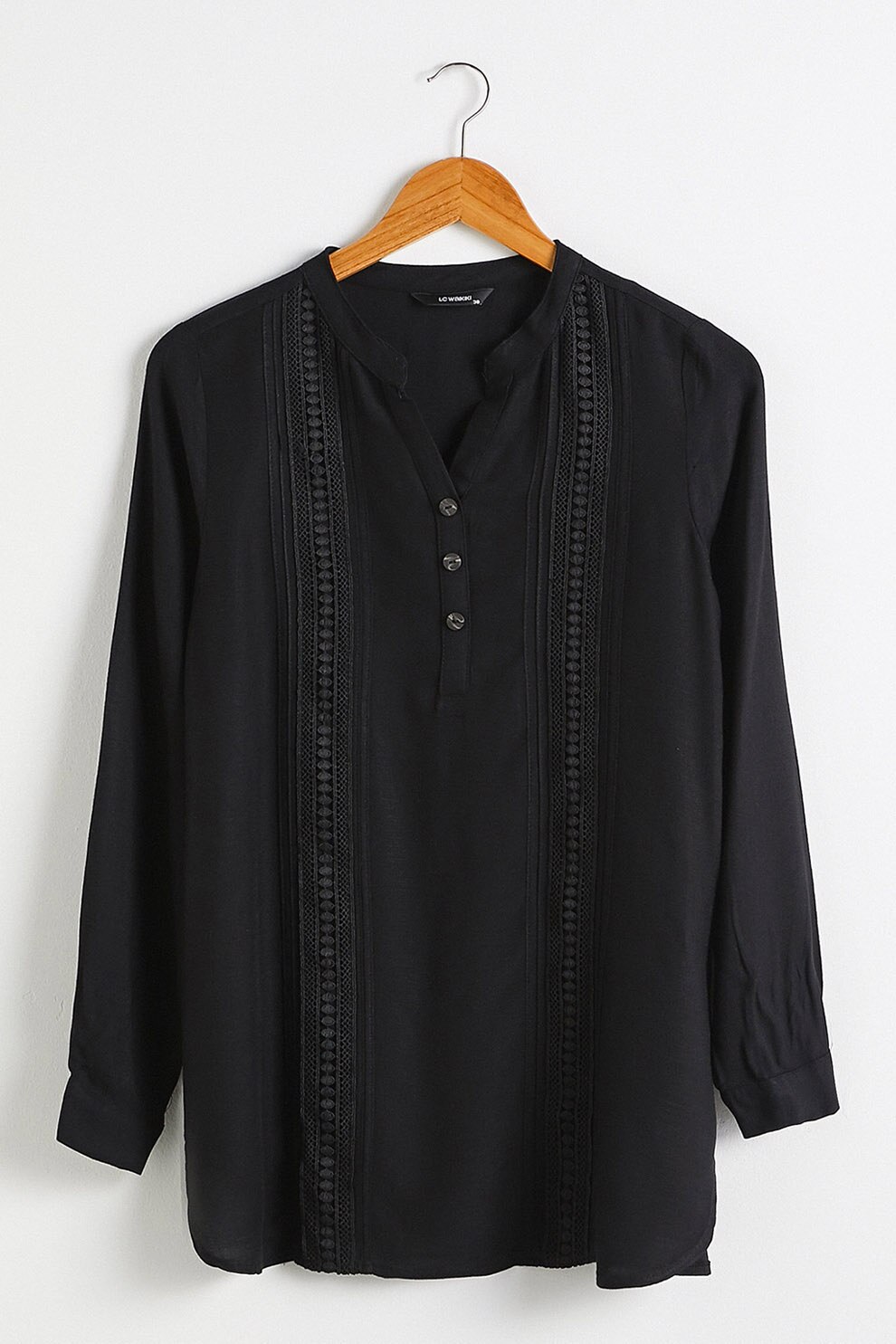 LC WAIKIKI, Bluza tip tunica cu detalii crosetate, Negru