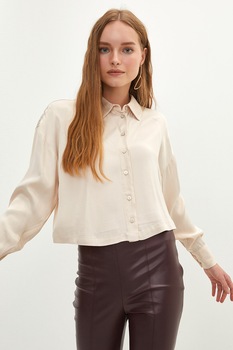 LC WAIKIKI, Camasa scurta cu guler ascutit, Crem LC WAIKIKI, Camasa scurta cu guler ascutit, Crem