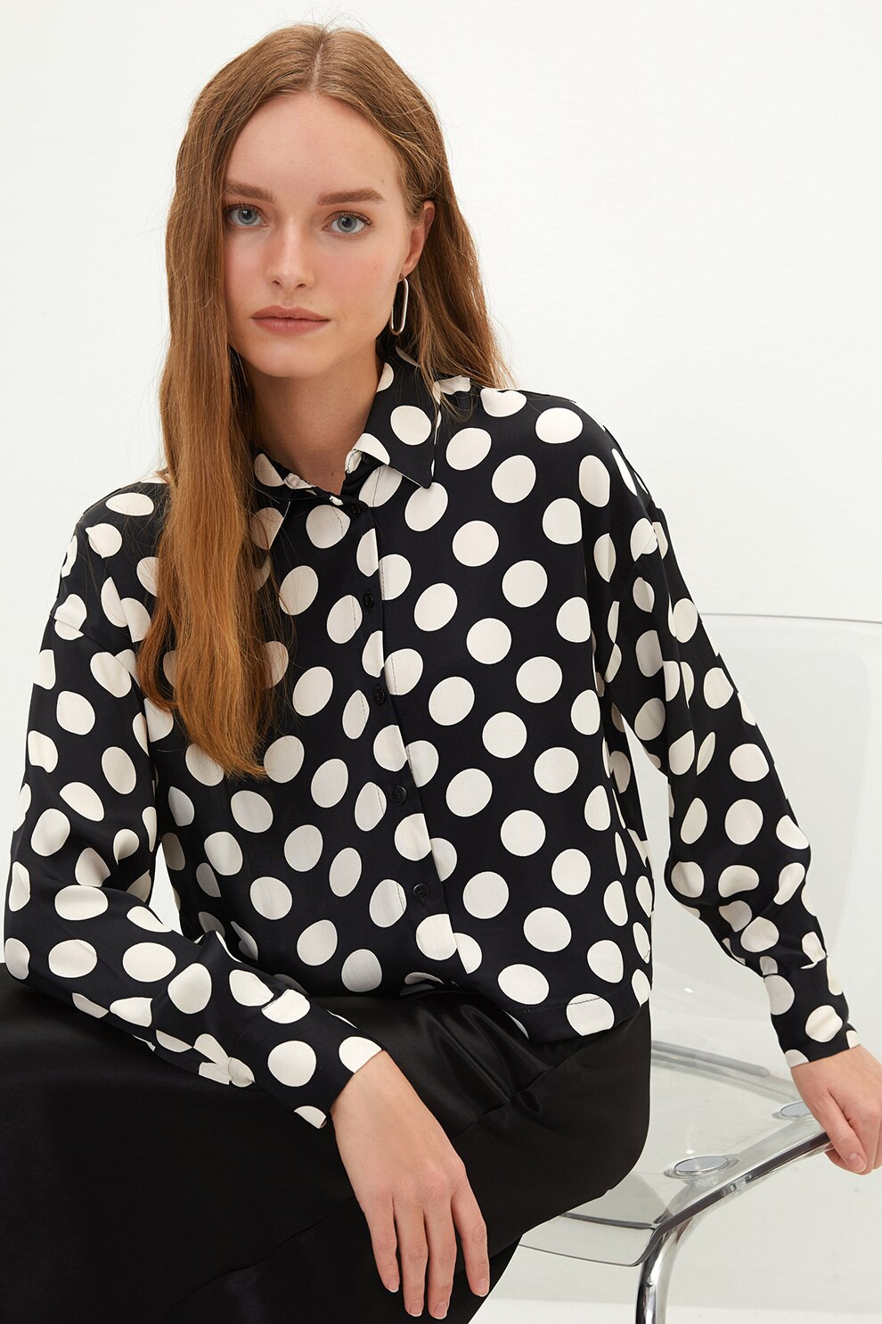 LC WAIKIKI, Camasa cu model cu buline, Negru/Alb