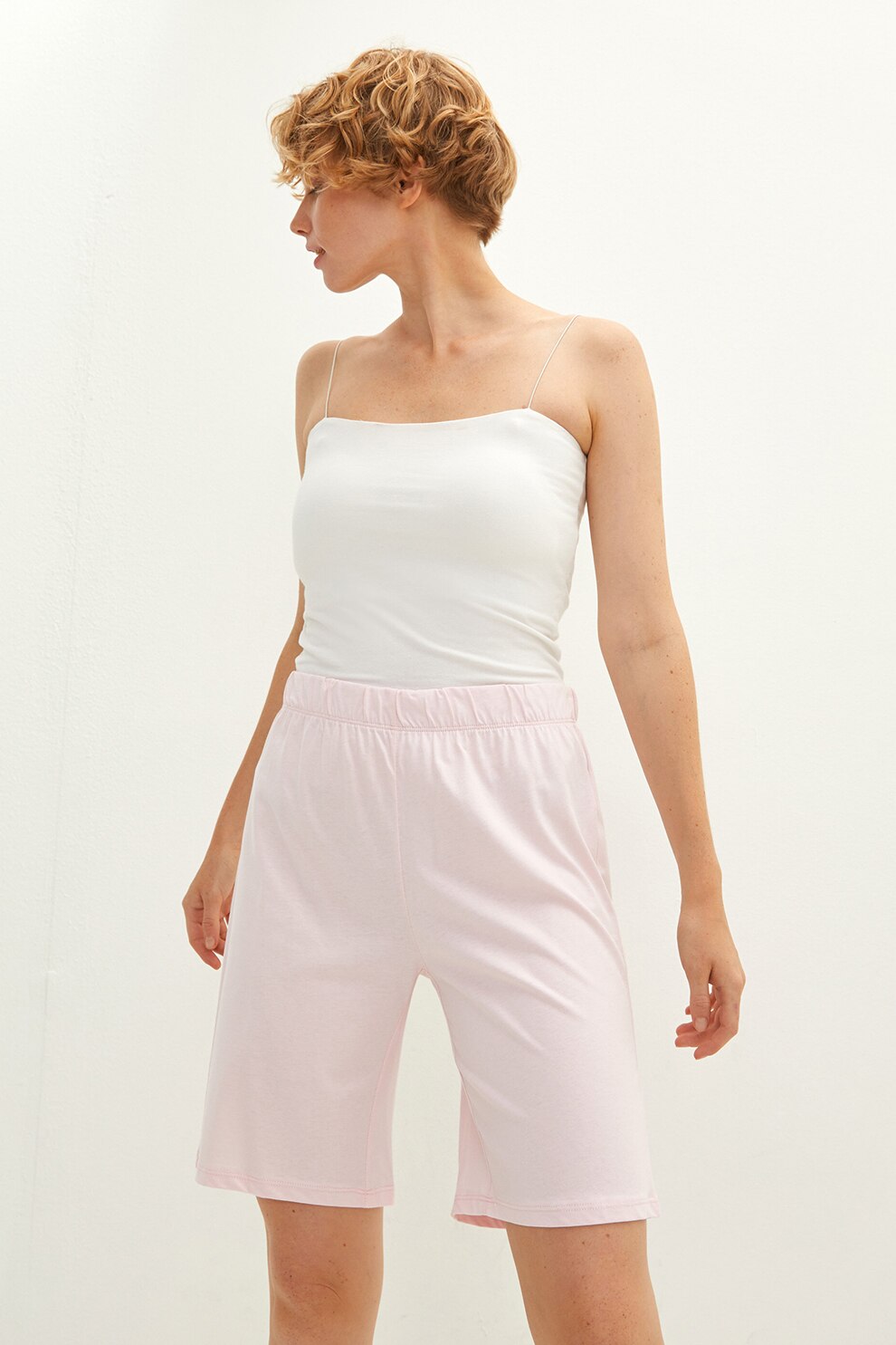 LC WAIKIKI, Pantaloni scurti de pijama cu talie elastica, Roz pal