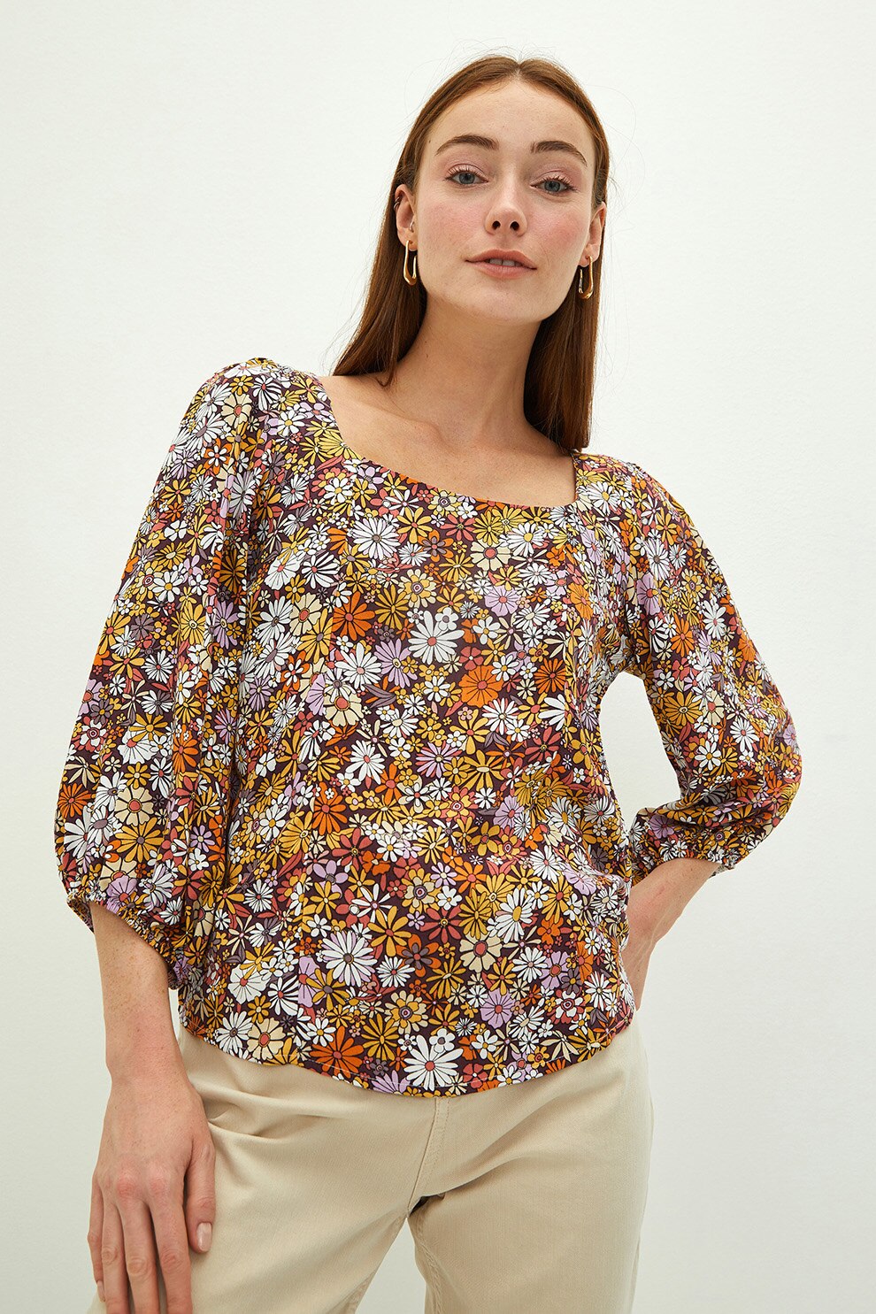 LC WAIKIKI, Bluza vaporoasa cu imprimeu floral, Multicolora