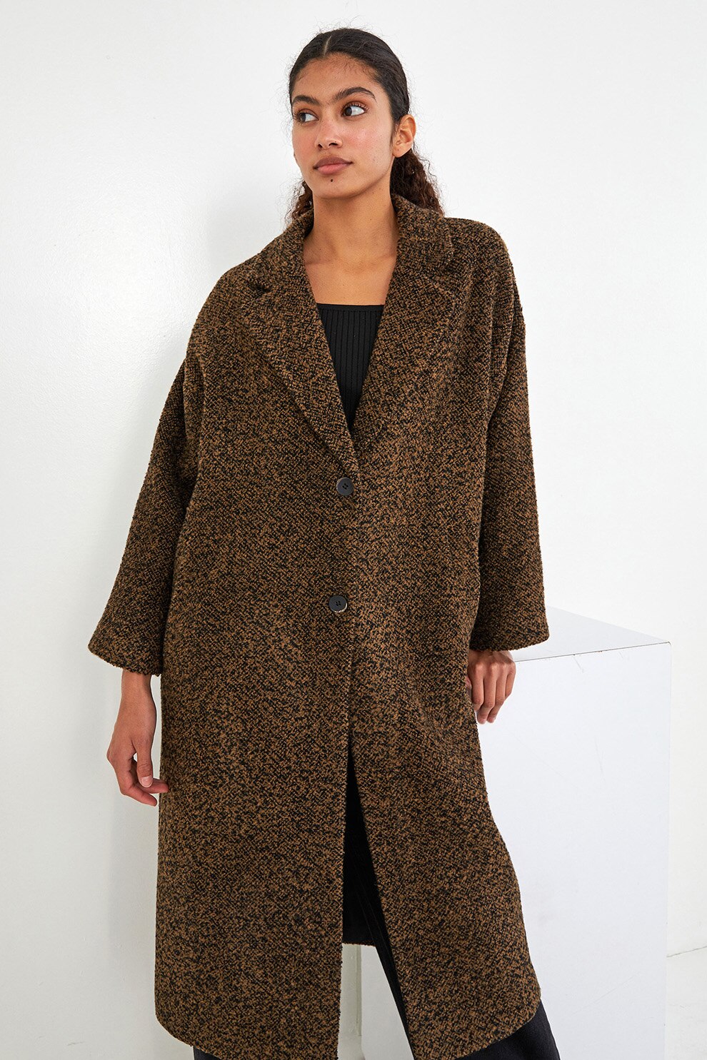 LC WAIKIKI, Palton supradimensionat din material boucle, Maro caramel