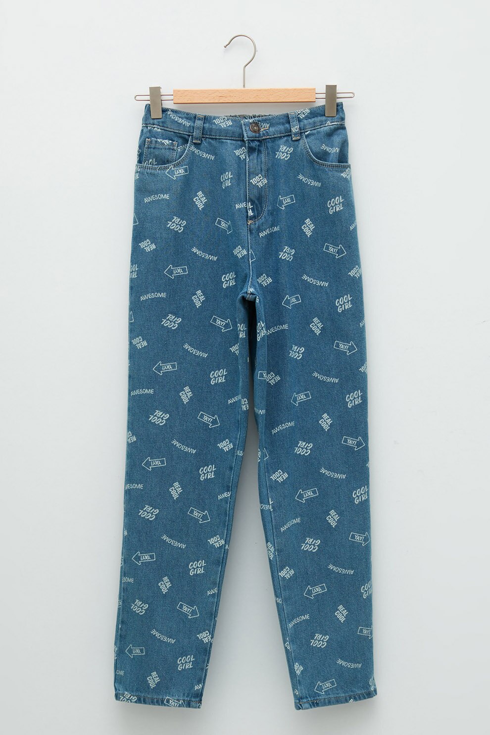 LC WAIKIKI, Blugi cu model text, Albastru/Alb