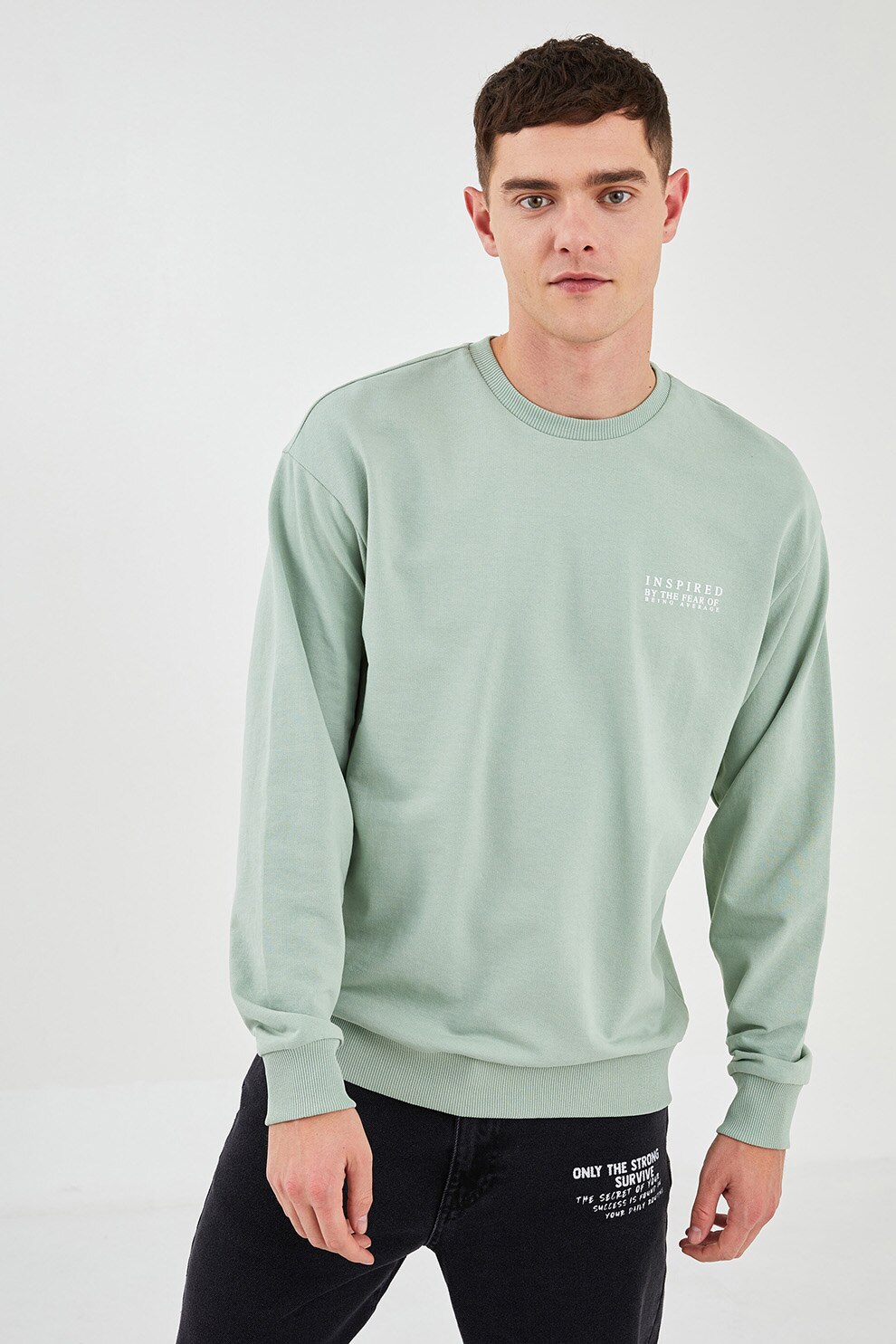 LC WAIKIKI, Bluza sport cu decolteu la baza gatului si imprimeu text, Verde fistic