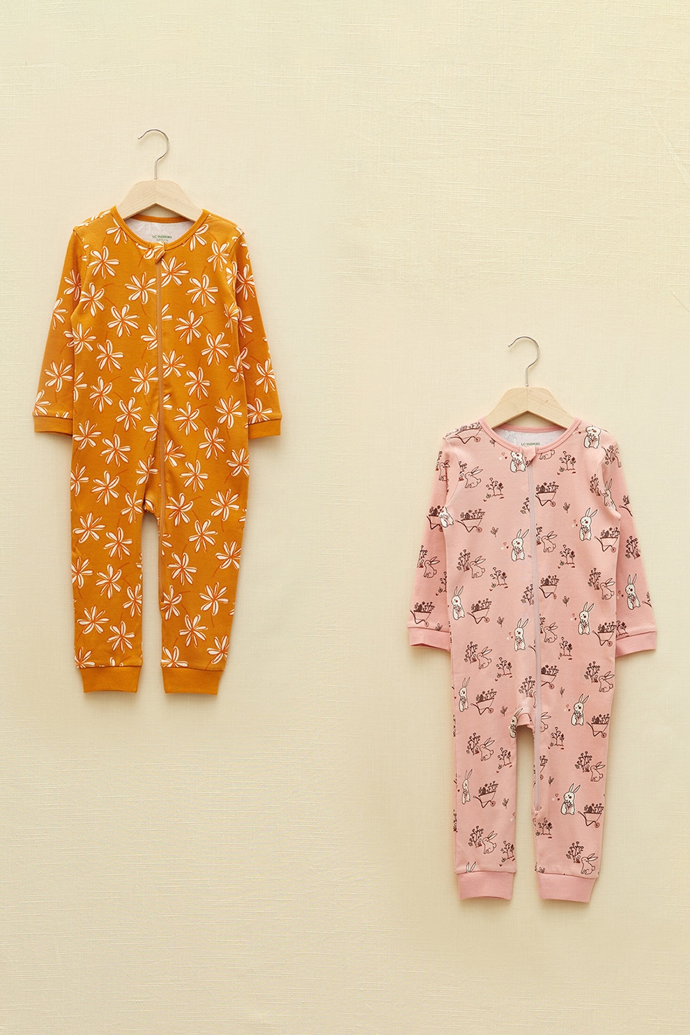 LC WAIKIKI, Set de salopete din bumbac - 2 piese, Roz/Ocru