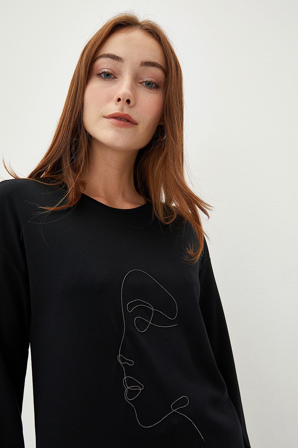 LC WAIKIKI, Bluza lunga cu imprimeu grafic, Negru, XL