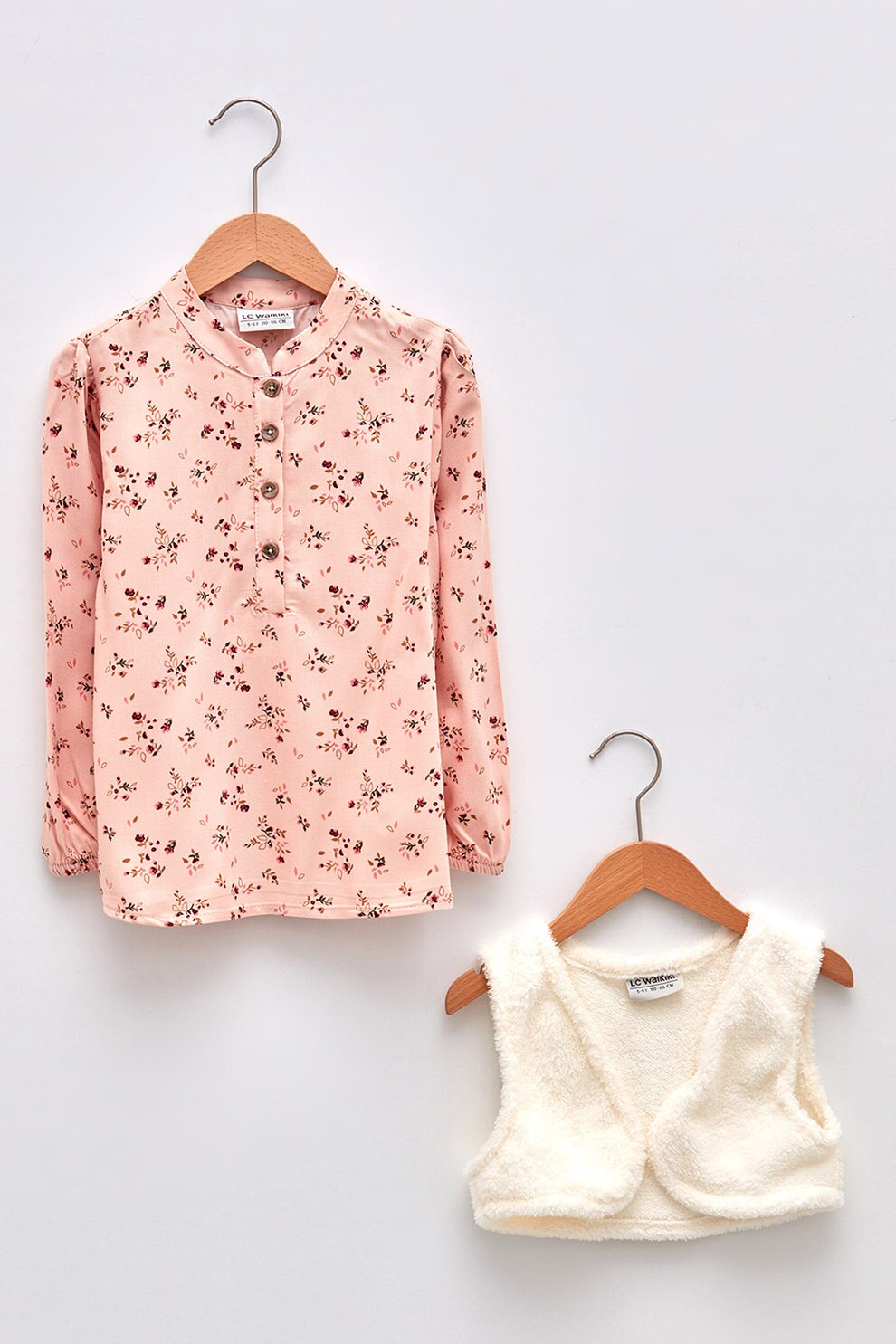 LC WAIKIKI, Set de bluza si vesta - 2 piese, Roz/Crem
