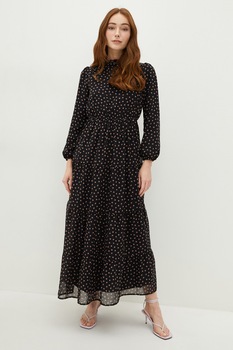LC WAIKIKI, Rochie midi cu imprimeu cu buline, Negru/Corai LC WAIKIKI, Rochie midi cu imprimeu cu buline, Negru/Corai