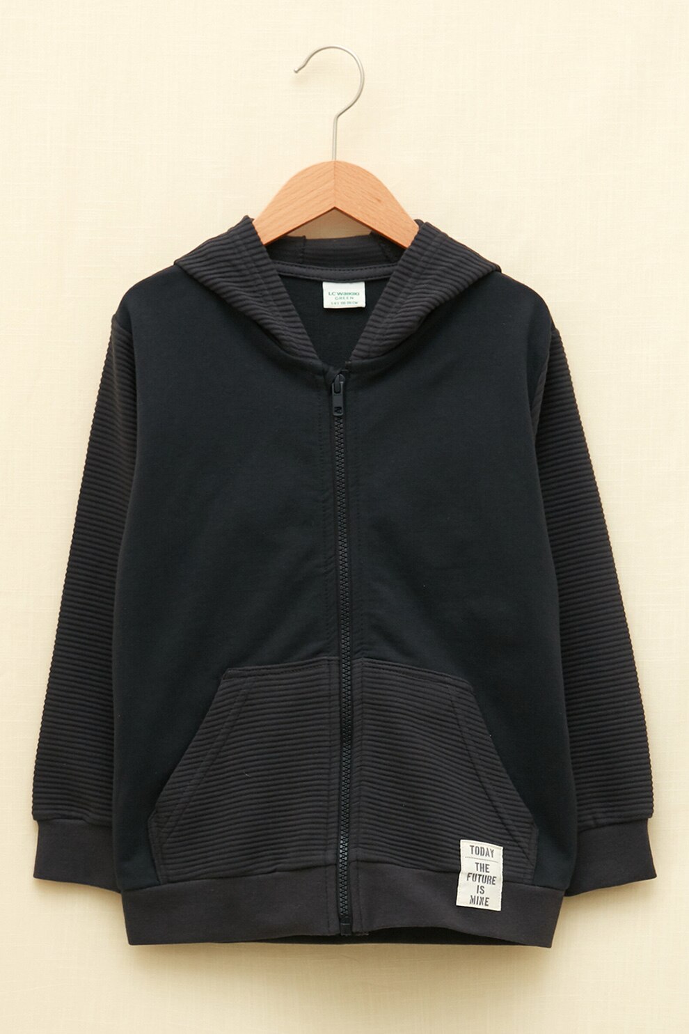 LC WAIKIKI, Hanorac cu fermoar si detalii striate, Negru stins