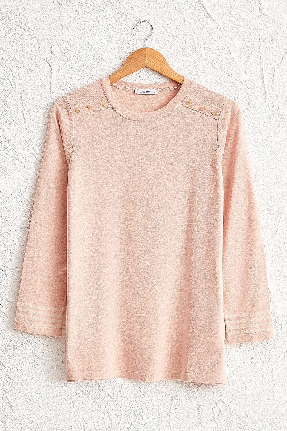 LC WAIKIKI, Bluza tricotat fin cu nasturi decorativi, Piersica