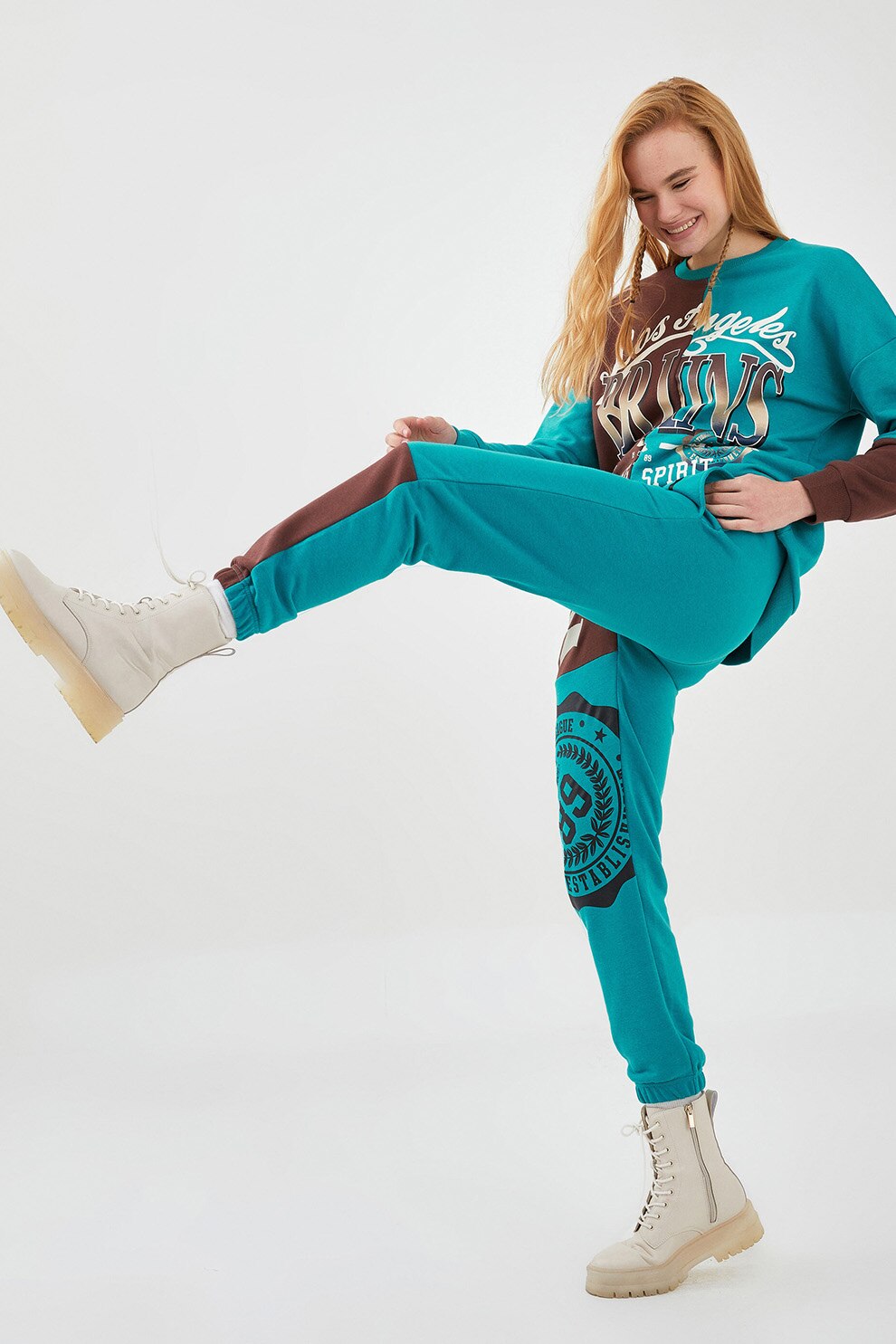 LC WAIKIKI, Pantaloni sport colorblock, Turcoaz/Maro inchis