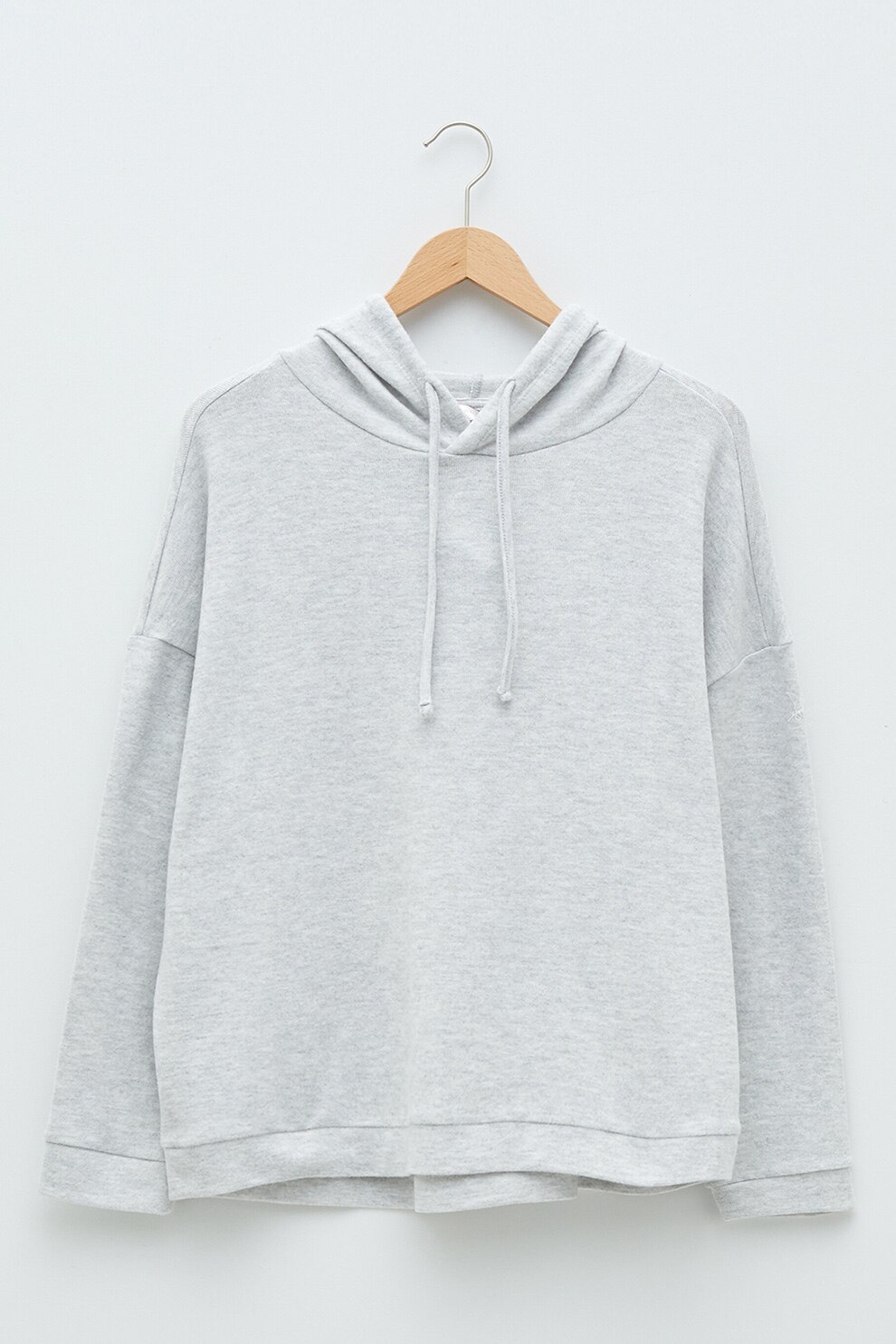 LC WAIKIKI, Bluza de pijama cu gluga si maneci cazute, Gri deschis melange