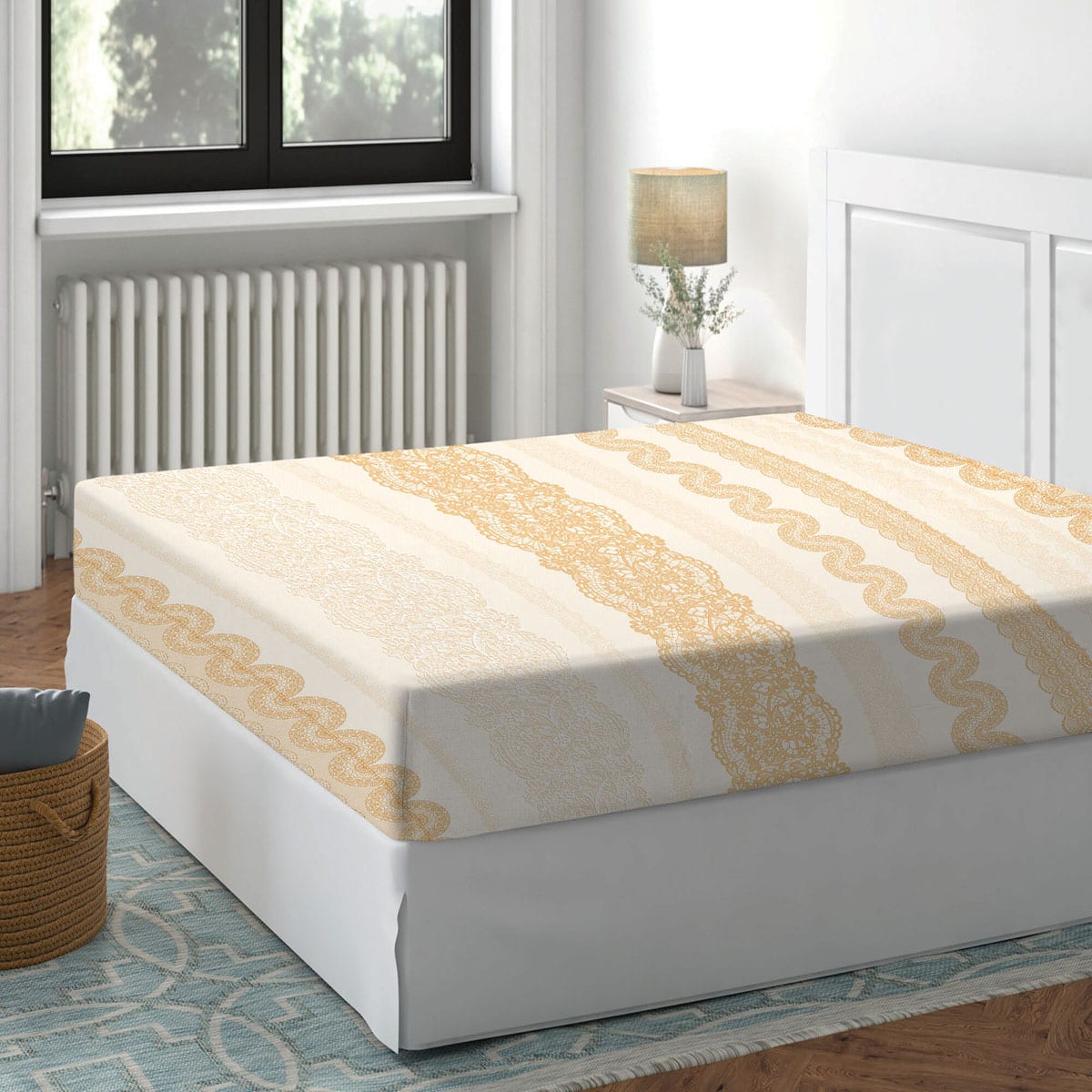 Cearceaf pat cu elastic CPA2 160x200cm Deluxe Pucioasa Dantel Ecru