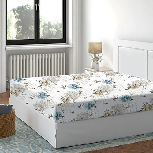Cearceaf pat cu elastic CPA6 180x200cm Deluxe Pucioasa Floral Albastru