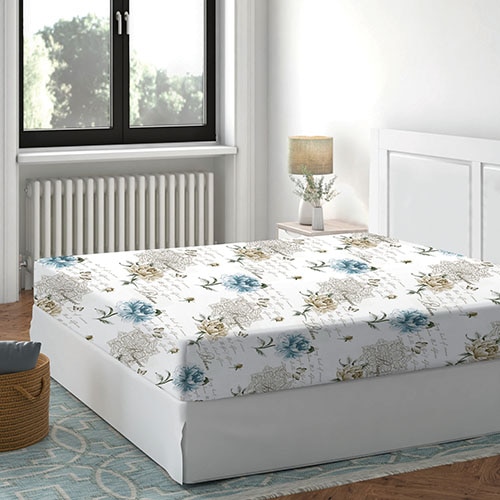 Cearceaf pat cu elastic CPA5 160x200cm Deluxe Pucioasa Floral Albastru