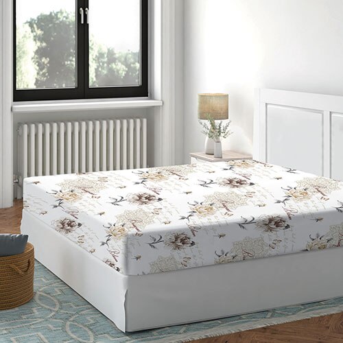 Cearceaf pat cu elastic CPA7 140x200cm Deluxe Pucioasa Floral Bej