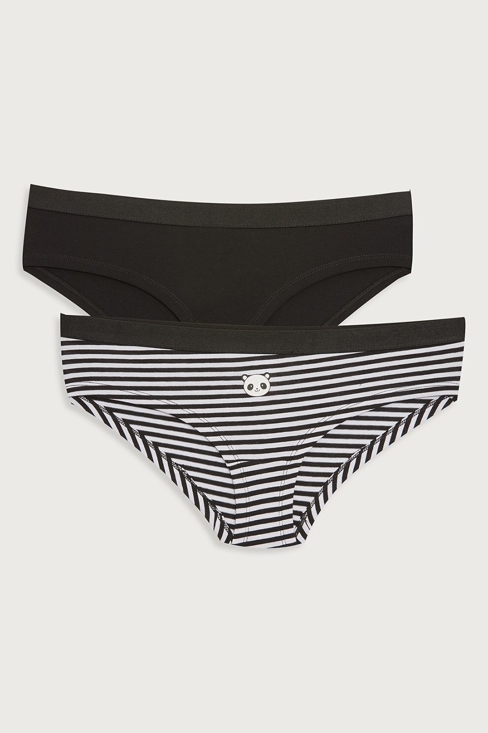 LC WAIKIKI, Set de chiloti uni si cu imprimeu - 2 perechi, Negru/Alb, M