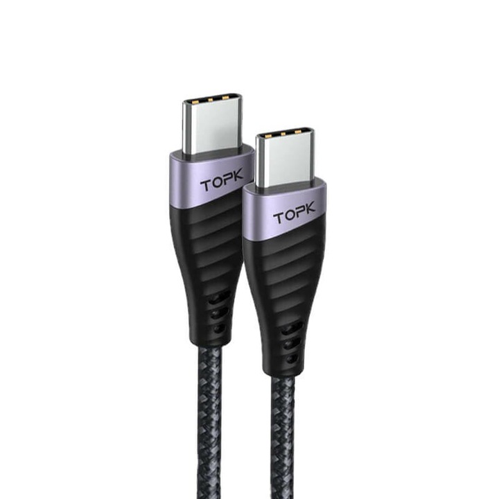Cablu de Date TopK AN15, USB Type-C la USB Type-C, 60W, Negru - 2 m