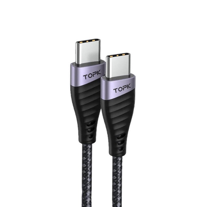 Cablu de Date TopK AN15, USB Type-C la USB Type-C, 60W, Negru - 1 m