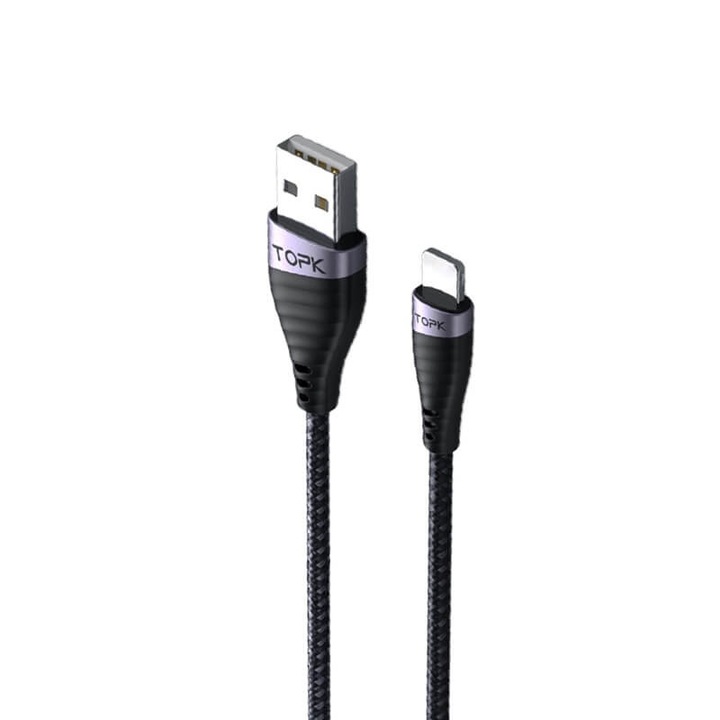 Cablu de Date TopK AN15, USB-A la Tip Lightning, 3A, Negru, 1 metru