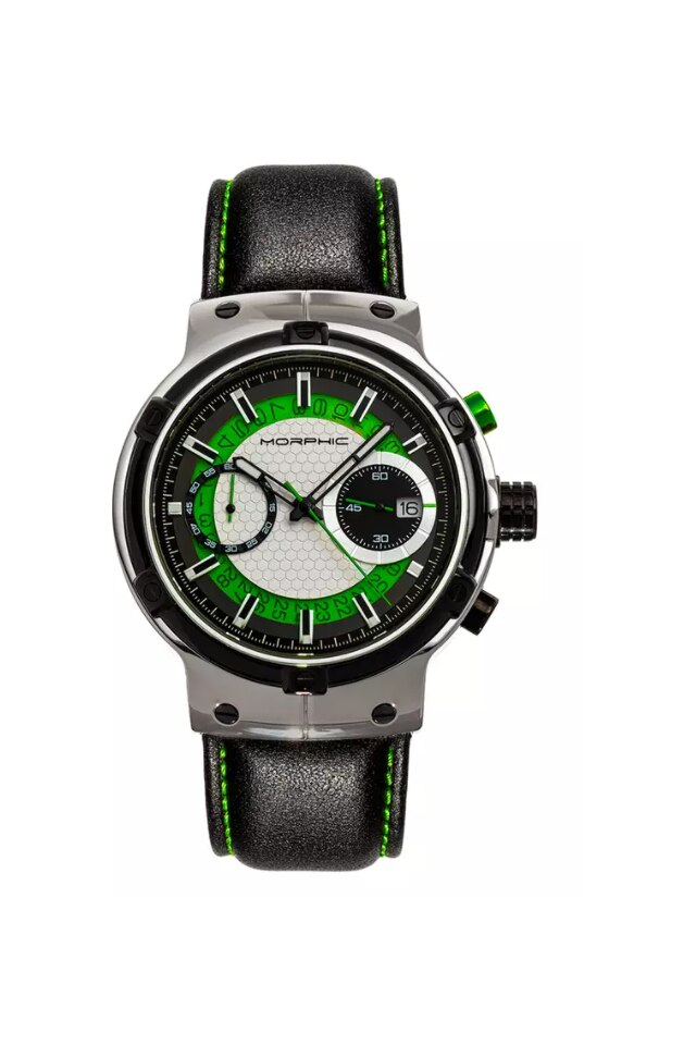 Ceas Barbati Morphic M91 Conograf, Curea din Piele Naturala, Negru/Verde