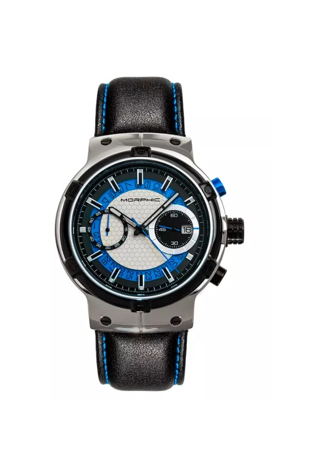 Ceas Barbati Morphic M91 Conograf, Curea din Piele Naturala, Negru/Albastru