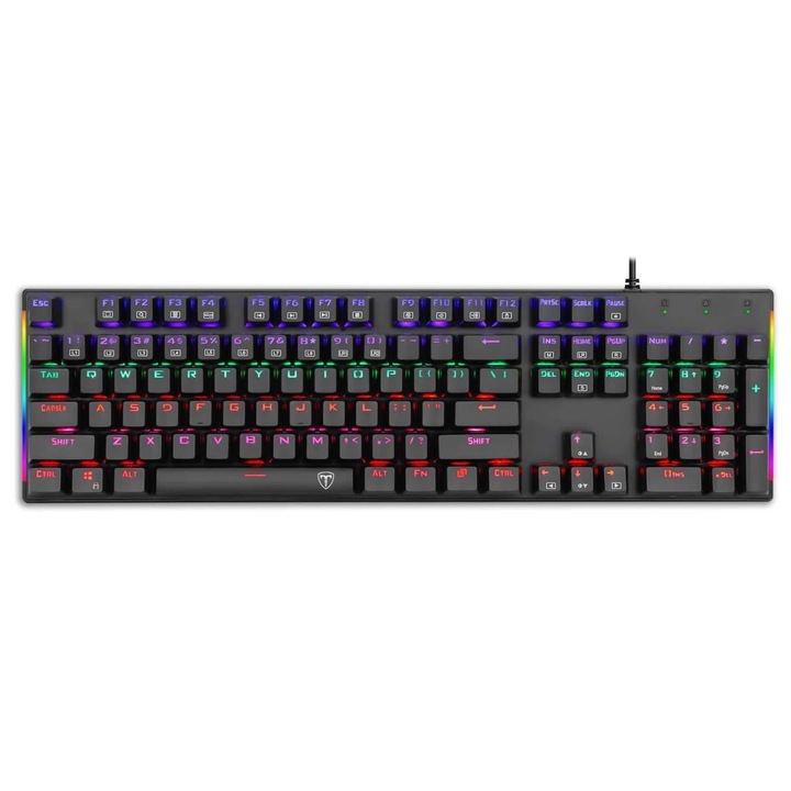Tastatura gaming mecanica T-Dagger Naxos, iluminare rainbow, blue switch