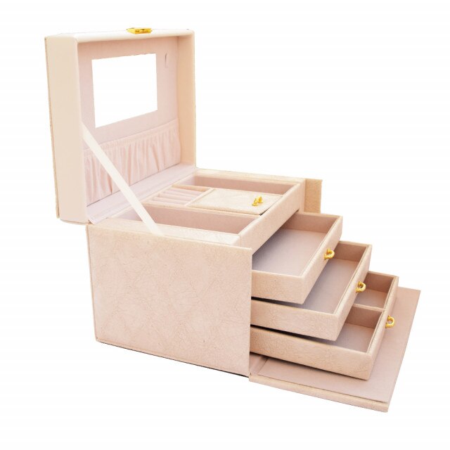 Cutie eleganta Pufo Gourgeos pentru depozitare si organizare accesorii si bijuterii, 27 x 19 cm, crem