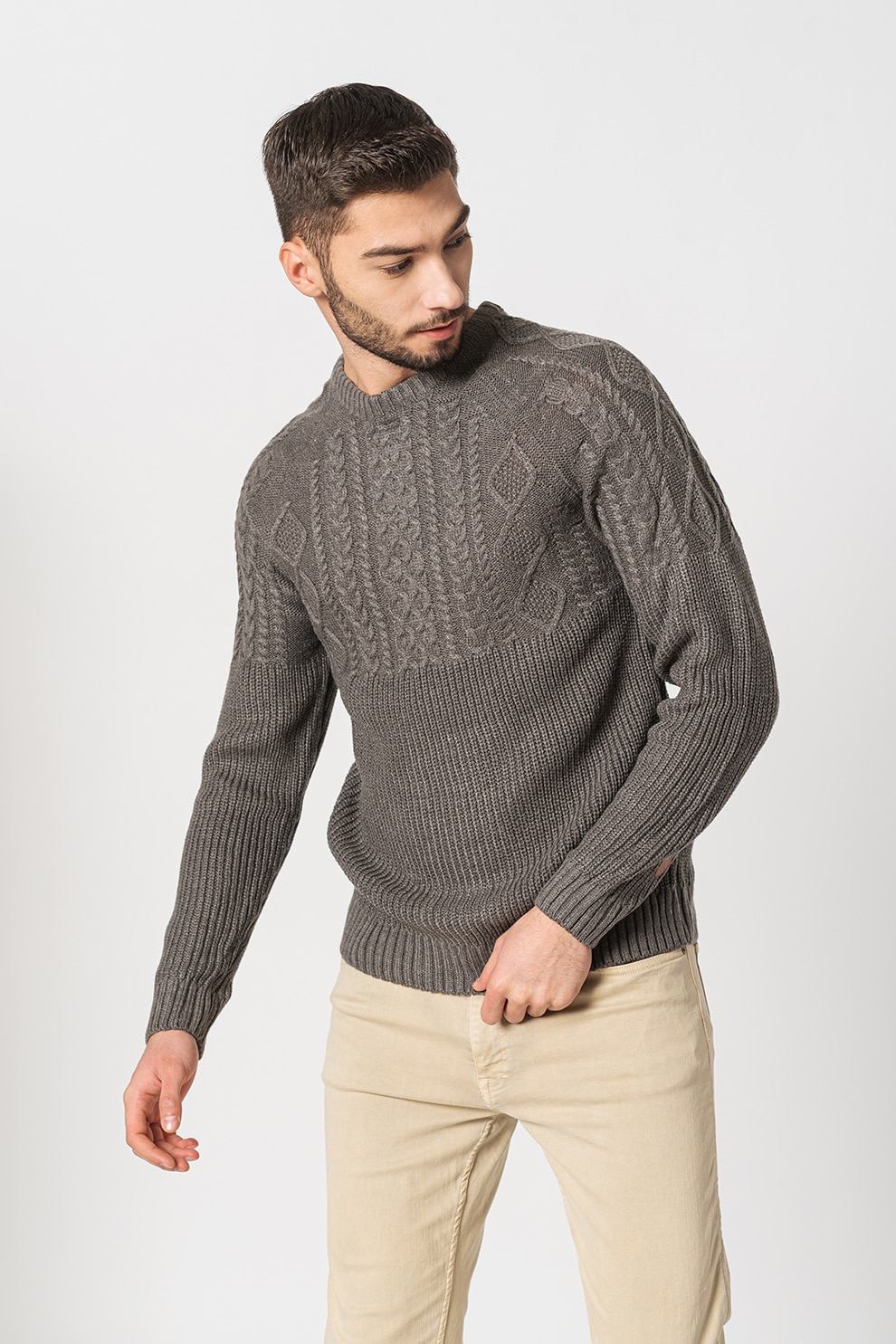 Haily's, Pulover cu model torsade Ernest, Gri inchis, S