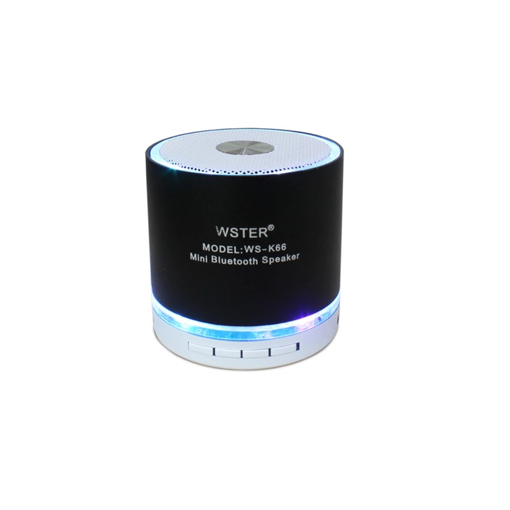 Преносим аудио високоговорител с LED осветление, Micro SD и USB слот, литиева батерия, високоговорител 4 см, черен