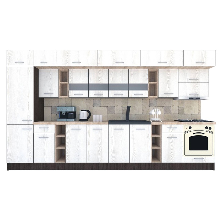 Set Bucatarie Genarom BIGMAR 390 B, 390 x 225,5 x 60 cm, Wenge / Decor K010