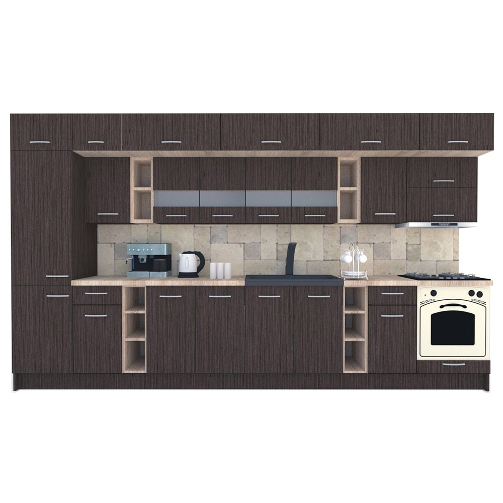 Set Bucatarie Genarom BIGMAR 390 B, 390 x 225,5 x 60 cm, Wenge / Decor 8548