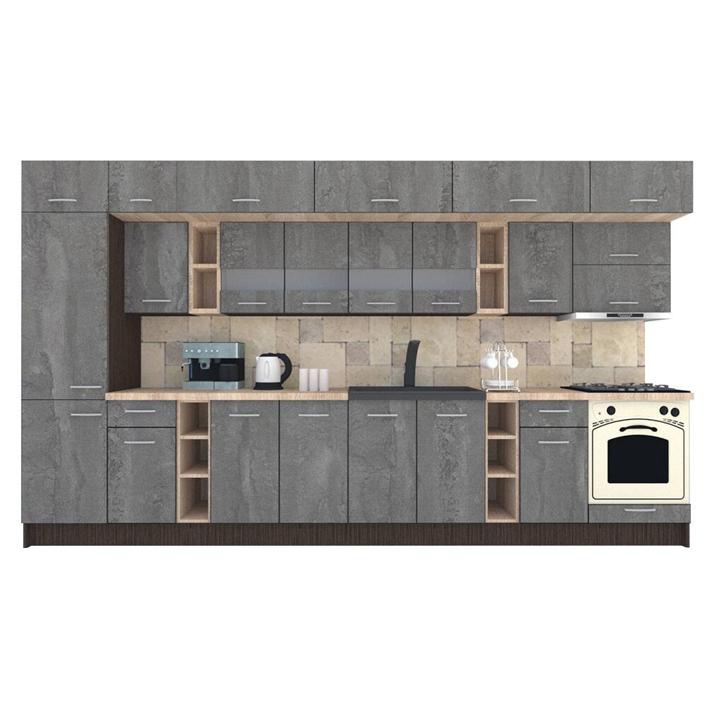 Set Bucatarie Genarom BIGMAR 390 B, 390 x 225,5 x 60 cm, Wenge / Decor K352