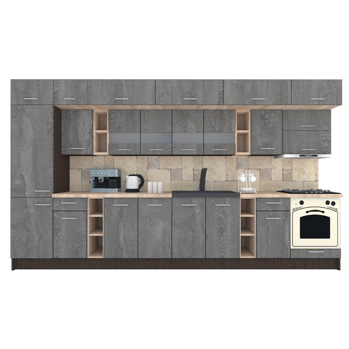 Set Bucatarie Genarom BIGMAR 390 B, 390 x 225,5 x 60 cm, Wenge / Decor K352