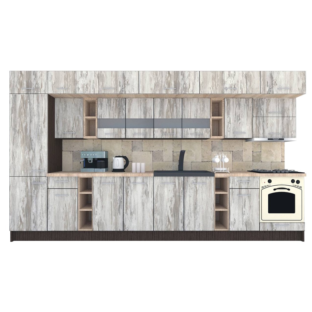 Set Bucatarie Genarom BIGMAR 390 B, 390 x 225,5 x 60 cm, Wenge / Decor K084