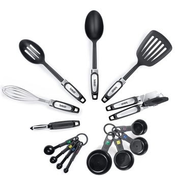 Set 14 ustensile de bucatarie pentru gatit din silicon, Tatkraft Grip, rezistente la caldura, negru Set 14 ustensile de bucatarie pentru gatit din silicon, Tatkraft Grip, rezistente la caldura, negru